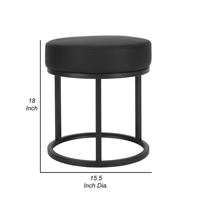 18 Inch Accent Stool Ottoman, Round Seat, Open Metal Frame, Black Finish - Benzara image number 4