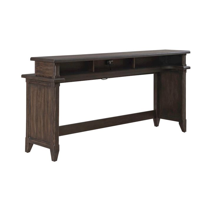 Liberty Furniture Console Bar Table Traditional - AC USB Charging Station - Saddle Brown Oak Wood