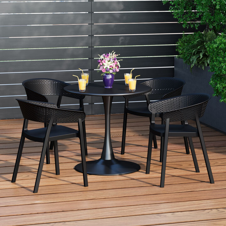 WestinTrends 5-Piece Indoor Outdoor Metal Patio Dining Table Set With Stackable Patio Chairs