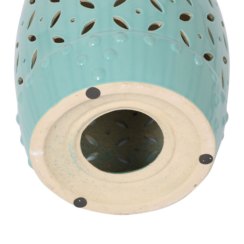 11" x 17" Glazed Ceramic Drum Stool - Indoor/Outdoor Side Table - Accent Garden Stool