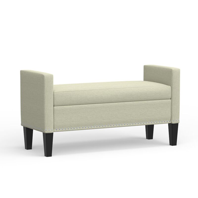 Rize Home 46 Storage Bench with Arms + Nailhead Trim - Beige image number 0