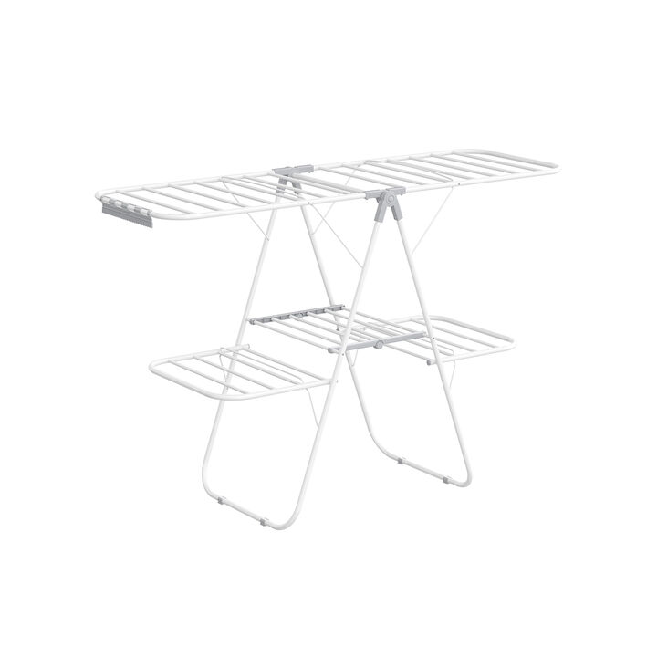 2-Level Clothes Drying Rack, Stainless Steel Laundry Rack with Height-Adjustable Wings