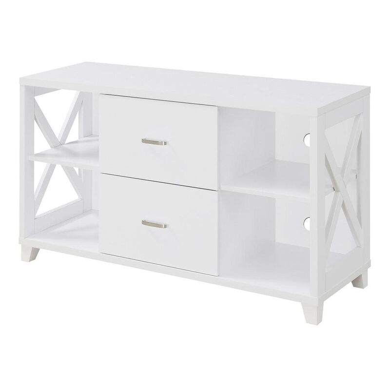 Convenience Concepts Oxford Deluxe 2 Drawer TV Stand with Shelves for TVs up to 55 Inches, White