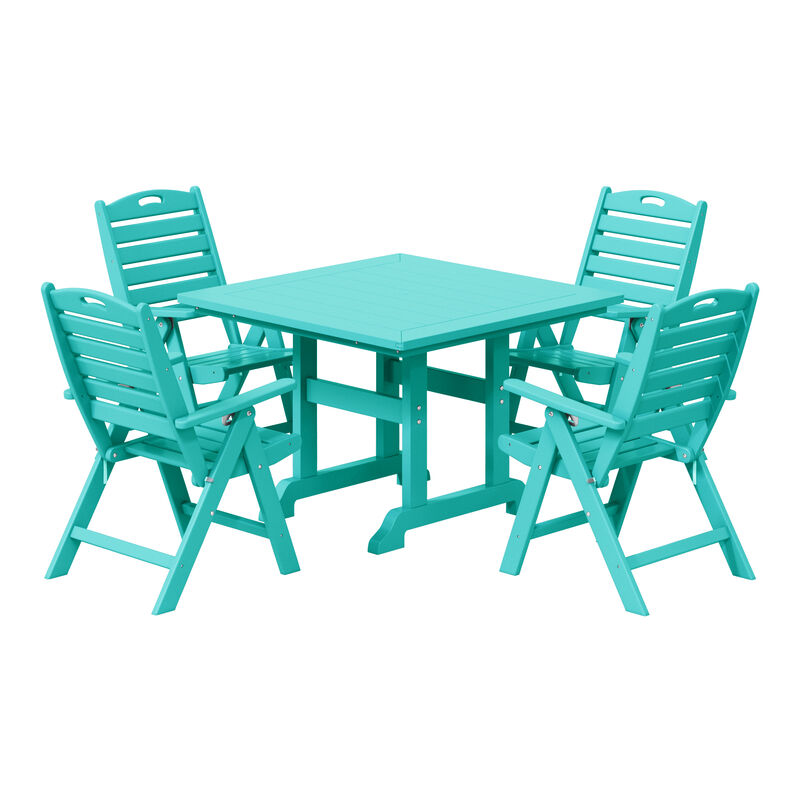 WestinTrends 5-Piece HDPE Square Patio Dining Table Set with Foldable Chairs