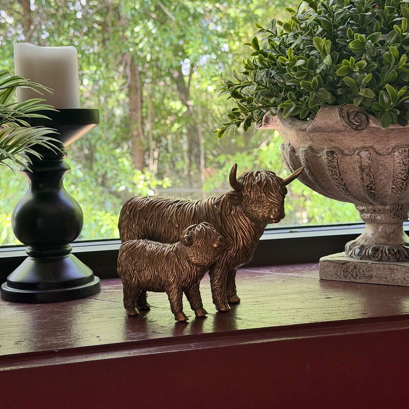 Highland Cow And Calf Statue Antique Bronze Resin Figurine 725 In image number 7