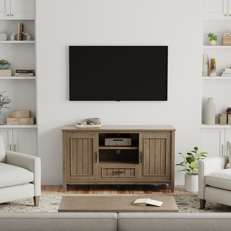 Lev SOLID WOOD 53 inch Wide Contemporary TV Media Stand in Smoky Brown For TVs up to 60 inches