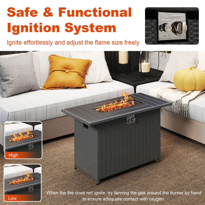 2-in-1 Rattan Propane Gas Fire Pit Table with Stainless Steel Burner image number 6
