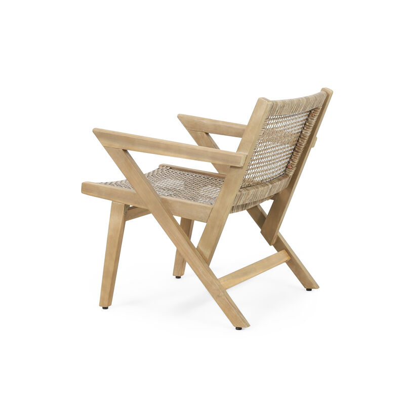 Merax Outdoor Acacia Wood Club Chairs (Set of 2) - Weather-Resistant Wicker Patio Seating, 24 Inch Wide, Easy Assembly, Modern Rustic Design