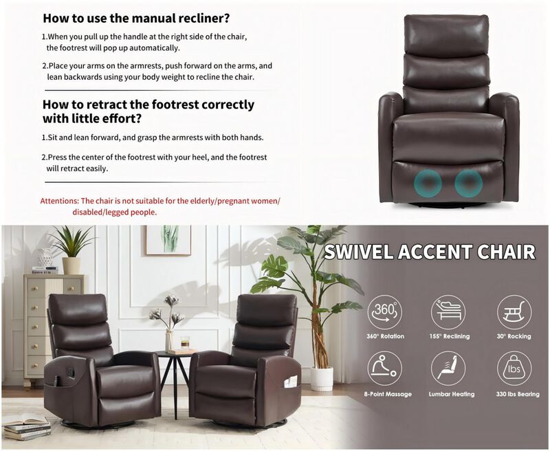 Pobeld Heat Massage Manual Recliner Chair image number 3