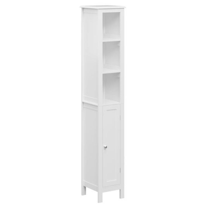 Freestanding Tall Bathroom Cabinet with Adjustable Shelves, 1 Door, and Open Compartments for Small Space Organization