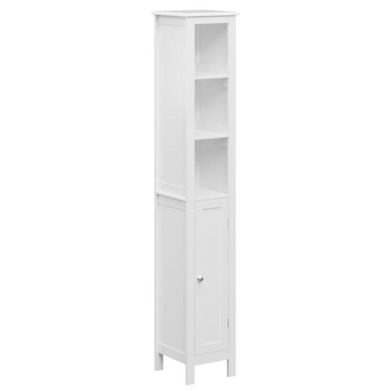 Freestanding Tall Bathroom Cabinet with Adjustable Shelves, 1 Door, and Open Compartments for Small Space Organization