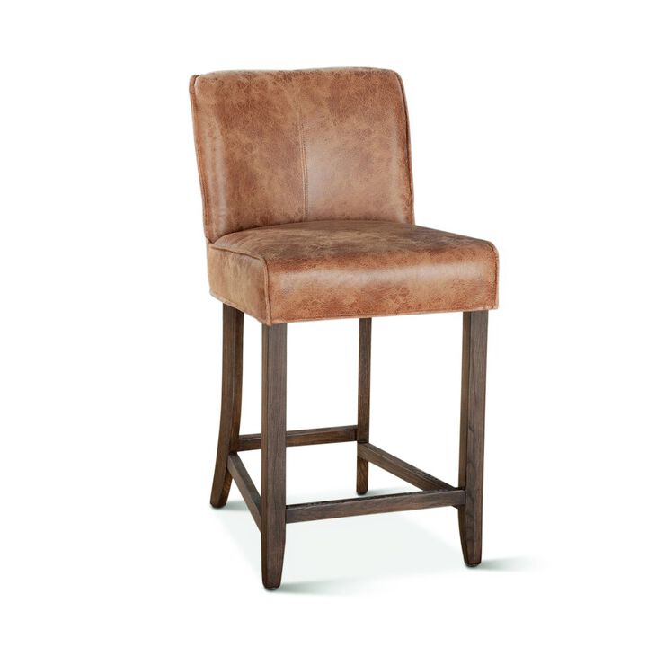World Interiors Avery Counter Chair in Tan Leather with Matte Brown Legs