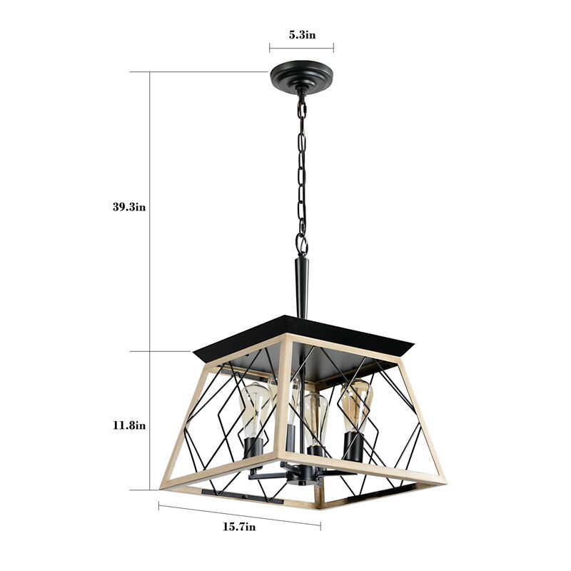 4-Light Farmhouse Geometric Chandelier &ndash; Adjustable Height Pendant for Dining Room image number 4