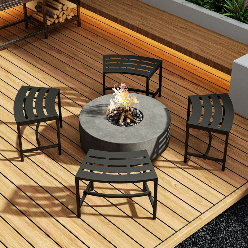 FUFU&GAGA Set of 4 Outdoor Fire Pit Benches, Black Iron Frame Stationary Patio Chairs with Slatted Seats, Weather-Resistant, (15.7 in. H x 23.9 in. W x 13.5 in. D), Black