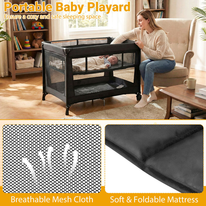 Folding Baby Playard with Soft Mattress and Portable Travel Crib for Infants image number 6