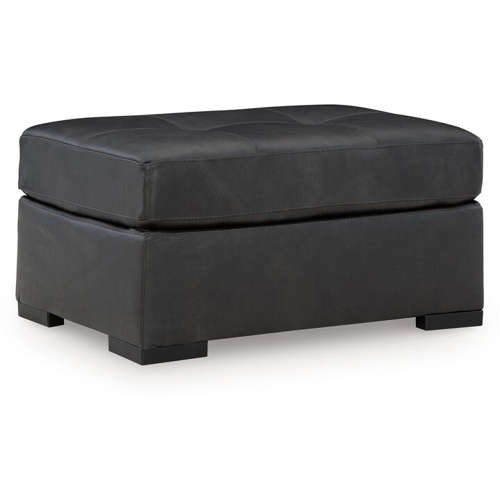 Keaton Oversized Accent Ottoman, Black Faux Leather, 40 Inch - Benzara