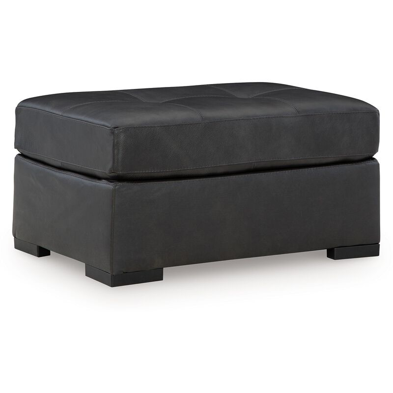 Keaton Oversized Accent Ottoman, Black Faux Leather, 40 Inch - Benzara
