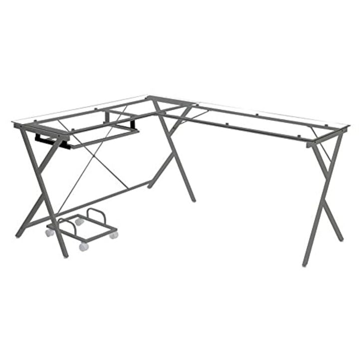 Acme Furniture OF00047 - Computer Desk, Clear Glass & Silver Finish - Demas