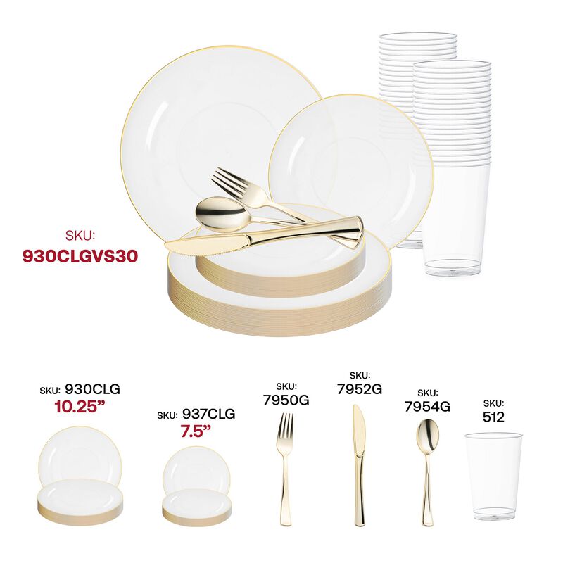 Clear with Gold Rim Organic Round Plastic Plastic Wedding Value Set (120 Sets) image number 5