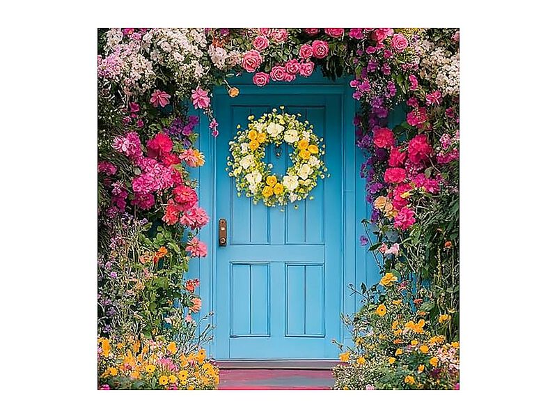 24 Inch Spring Yellow Floral Wreath Front Door Artificial Camellia Orchid Decor image number 2
