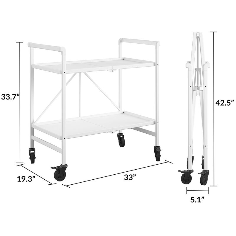 Outdoor and Indoor Folding Serving Cart with Wheels and 2 Shelves