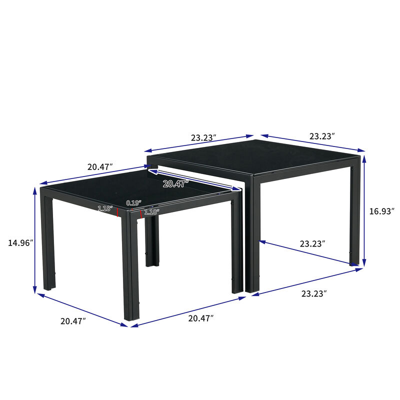 Hivvago Set of 2 Tempered Glass Modern Design Nesting Coffee Table Set