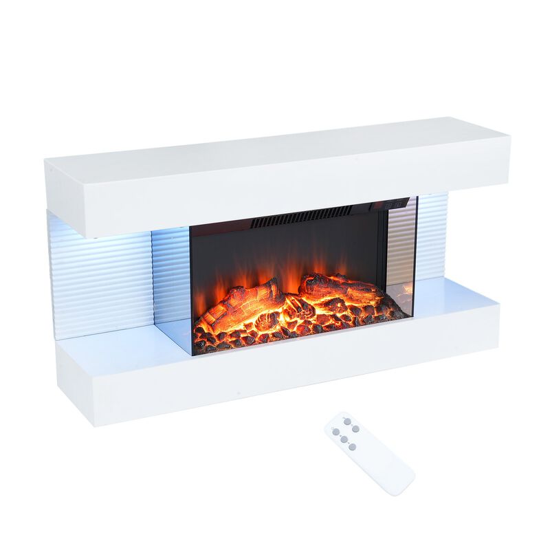 MONDAWE Stylish Electric Fireplace Integrated 3-Sided Fireplace with 32" Suspended LED Light Mantel with Remote Control