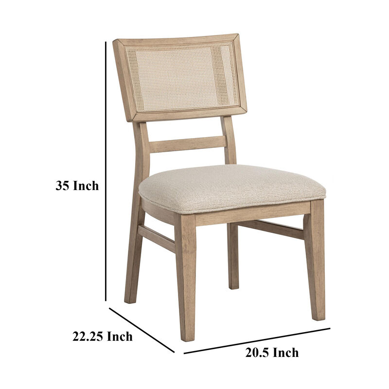 Lno Dining Side Chair Set of 2, Radio Cane Woven Back, Beige Wood - Benzara