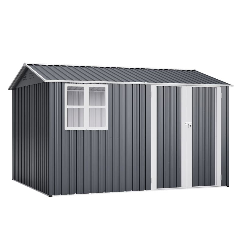 10X8FT Outdoor Steel Storage Shed with Clear Window,Lockable Doors,Weather-Resistant Metal Tool Shed image number 0