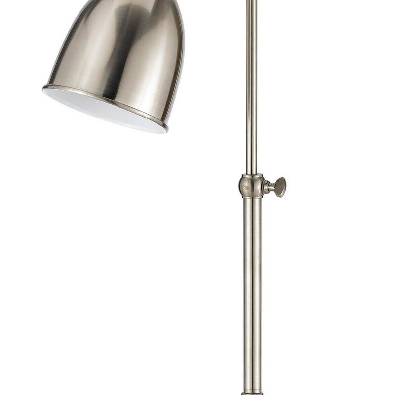 Metal Round 25" Table Lamp with Adjustable Pole, Silver - Benzara