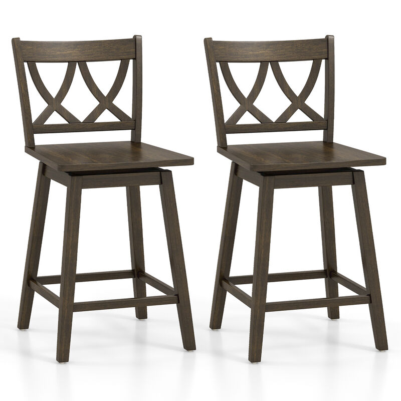 Bar Stool Set of 2 Wooden Bar Chairs with Rubber Wood Frame