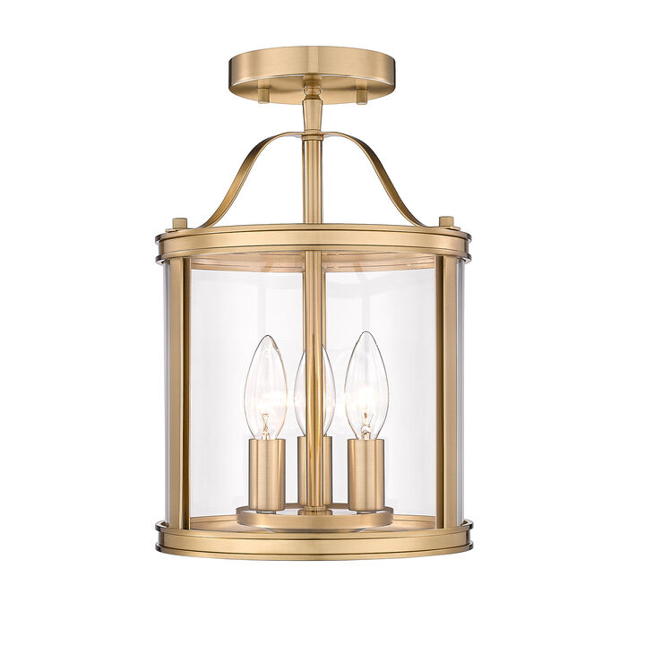 9 in. Transitional Warm Gold 3-Light Dimmable Semi-Flush Mount Ceiling Light with Clear Glass