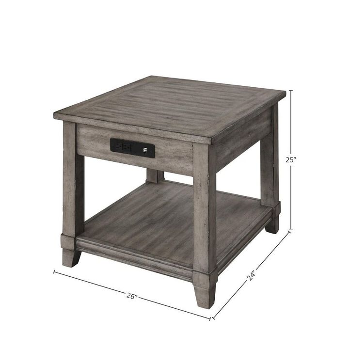 FurniFact Gray Wooden Side Table with Drawer, USB Ports &ndash; End Tables Living Room