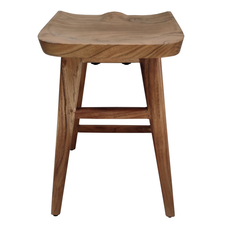 Tisa 24 Inch Backless Counter Height Stool, Handcrafted Saddle Seat in Natural Brown Acacia Wood image number 2