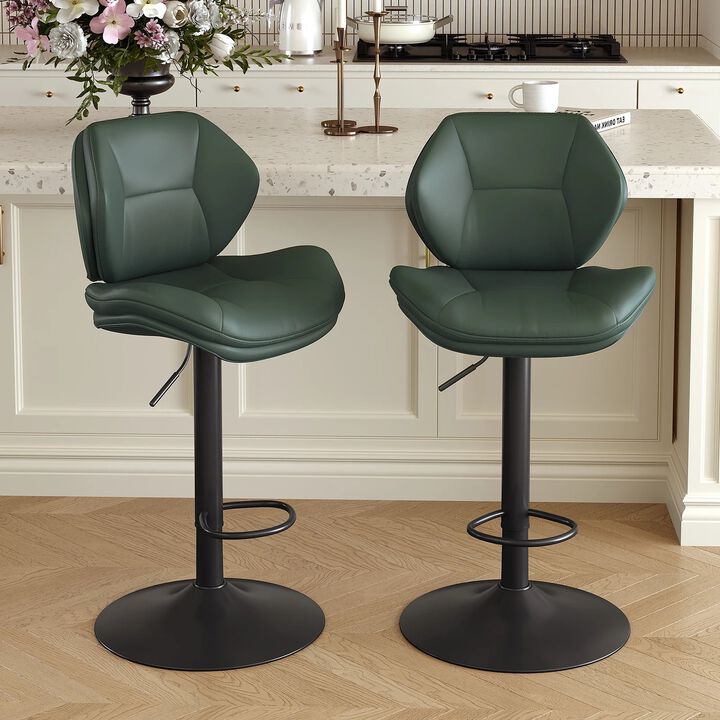 Modern Ergonomic PU Leather Bar Stools, Adjustable Counter Height Stools with Double-Layer Cushion, Steady Stainless Steel Frame Rustic Kitchen Island Chairs for Outdoor