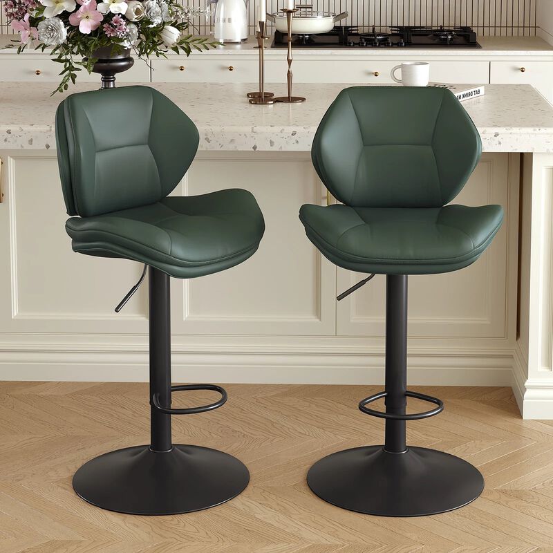 Modern Ergonomic PU Leather Bar Stools, Adjustable Counter Height Stools with Double-Layer Cushion, Steady Stainless Steel Frame Rustic Kitchen Island Chairs for Outdoor image number 1