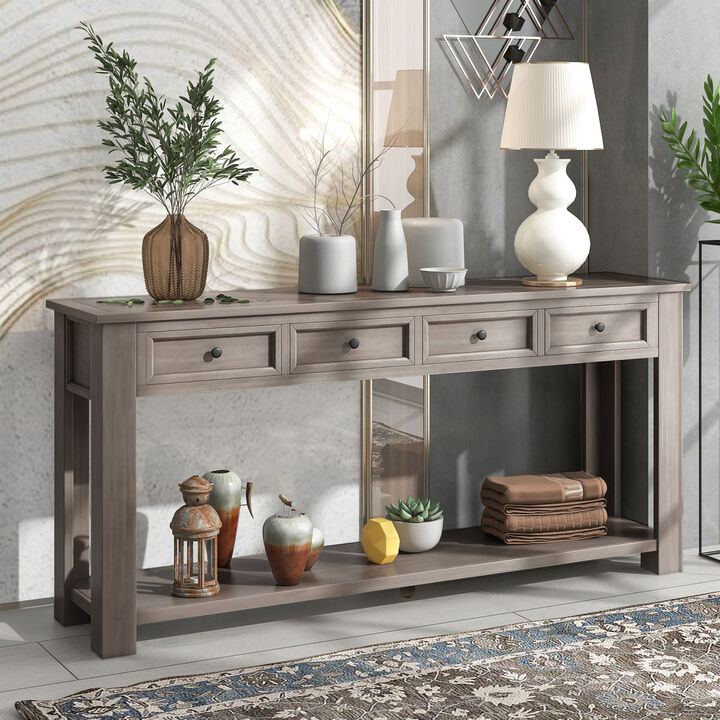 Console Table/Sofa Table with Storage Drawers and Bottom Shelf for Entryway Hallway