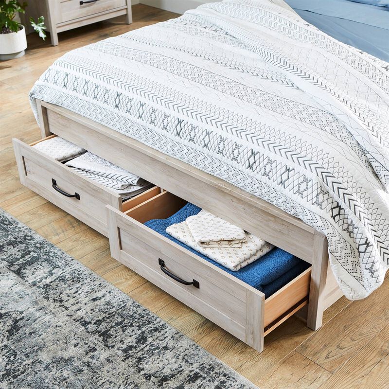 Hivvago Queen Farmhome Platform Bed with Storage Drawers in Off White Wood Finish