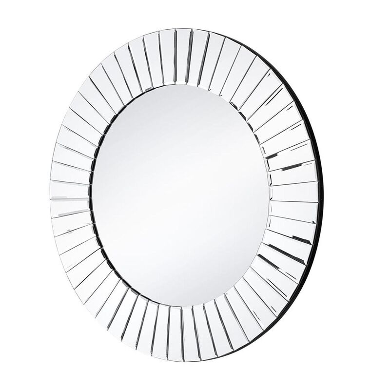 HomeRoots 24" Clear Round Beveled Glass Framed Accent Mirror image number 2
