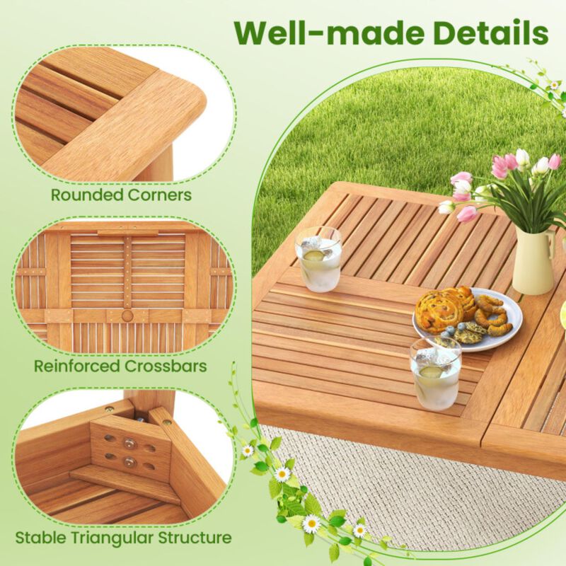 Hivvago 8-Person Outdoor Acacia Wood Dining Rectangular Bistro Table with Umbrella Hole