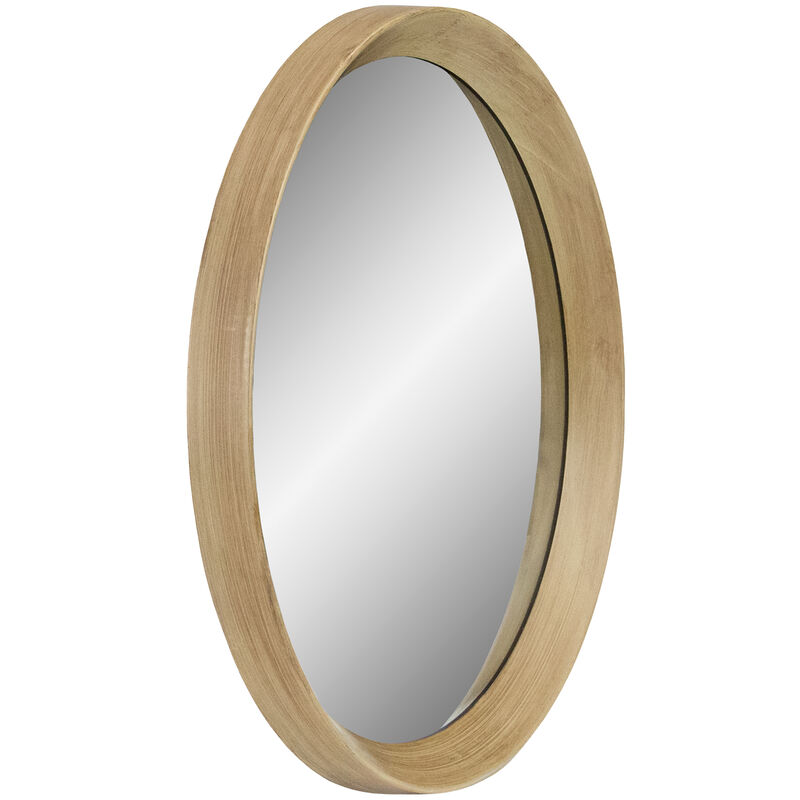 13" Gold Round Modern Wall Mirror with Woodgrain Finish