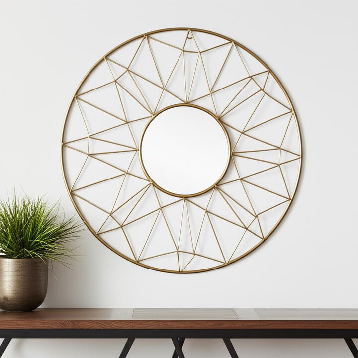 HomeRoots 32" Gold Metal Round Accent Mirror
