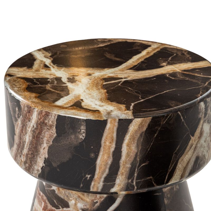 Cid Ria End Table Set of 2, Brown-White Faux Marble, Pedestal Base image number 3