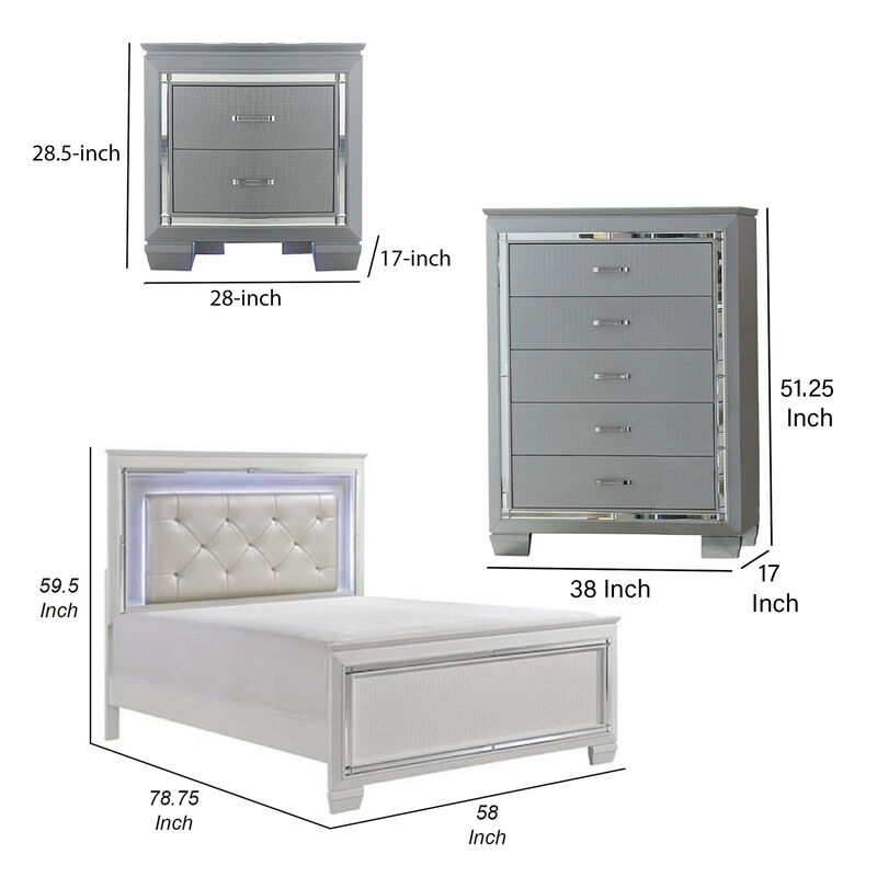 Alen 3 Pc Full Size Bedroom Set, Button Tufting, Mirror Trim, Black - Benzara