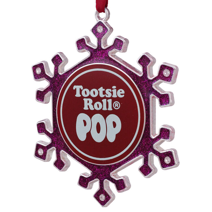3.5" Silver Plated Pink Snowflake Tootsie Roll Pop Candy Logo Christmas Ornament with European Crystals