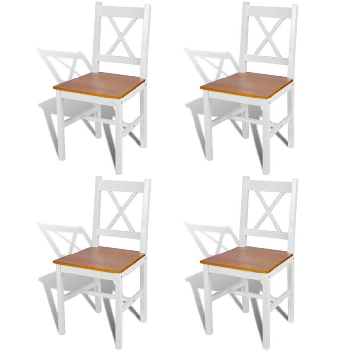 Dining Chair Set of 4 White and natural Solid pine wood Standard