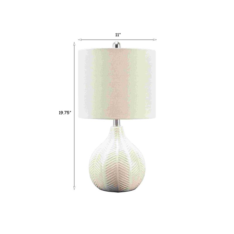 Table Lamp with Ceramic Herringbone Bellied Shape Base, White-Benzara