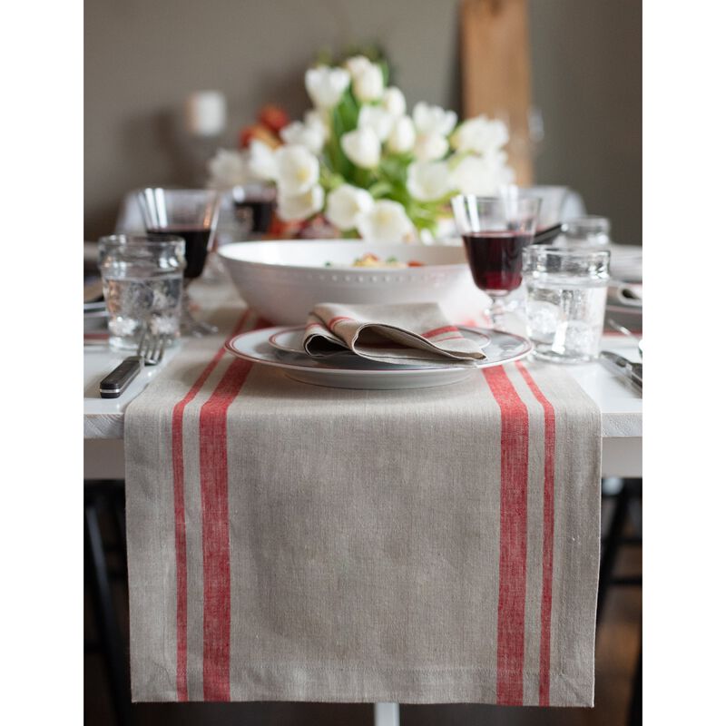 Solino Home French Stripe 100% Linen Table Runner &ndash; Handcrafted, Machine Washable, Perfect for Holiday and Everyday Dining