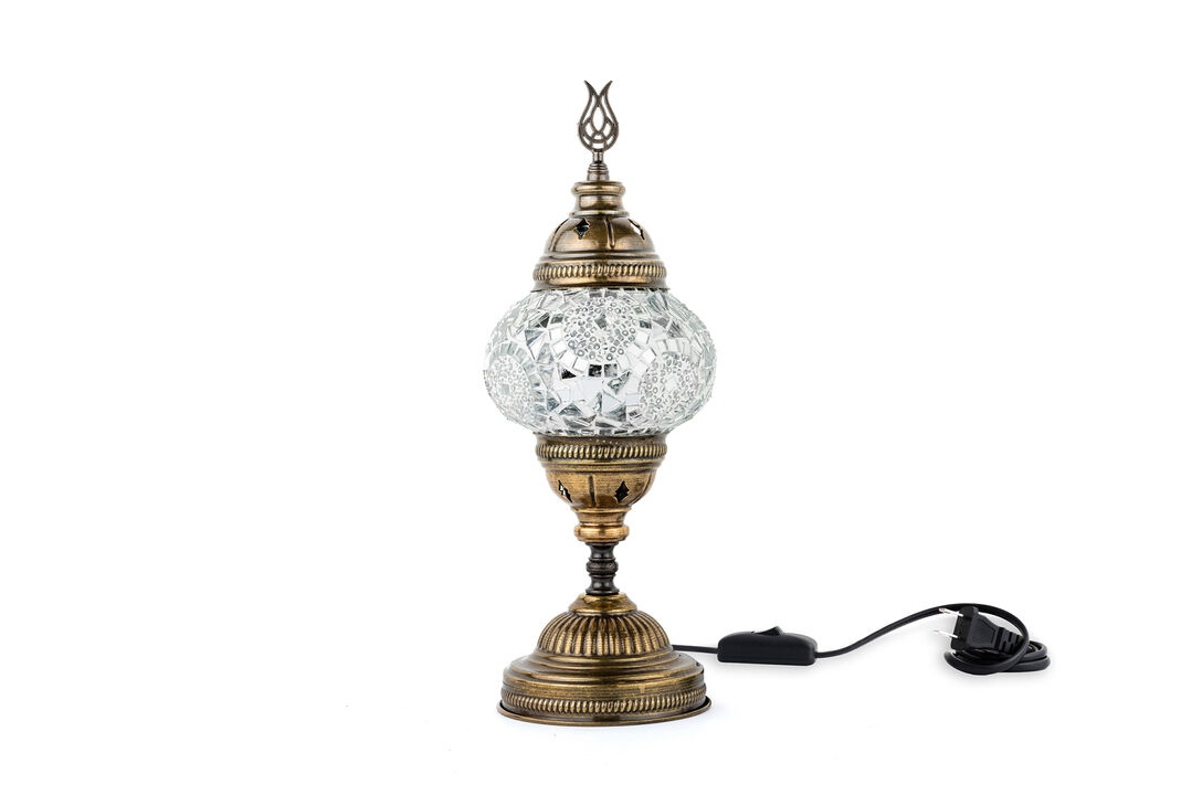 14.5 in. Handmade White Separated Circles Mosaic Glass Table Lamp with Brass Color Metal Base