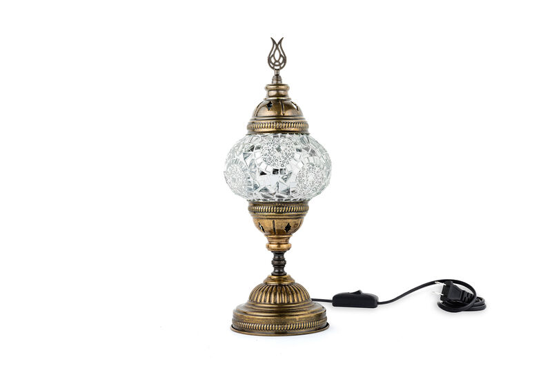14.5 in. Handmade White Separated Circles Mosaic Glass Table Lamp with Brass Color Metal Base image number 0